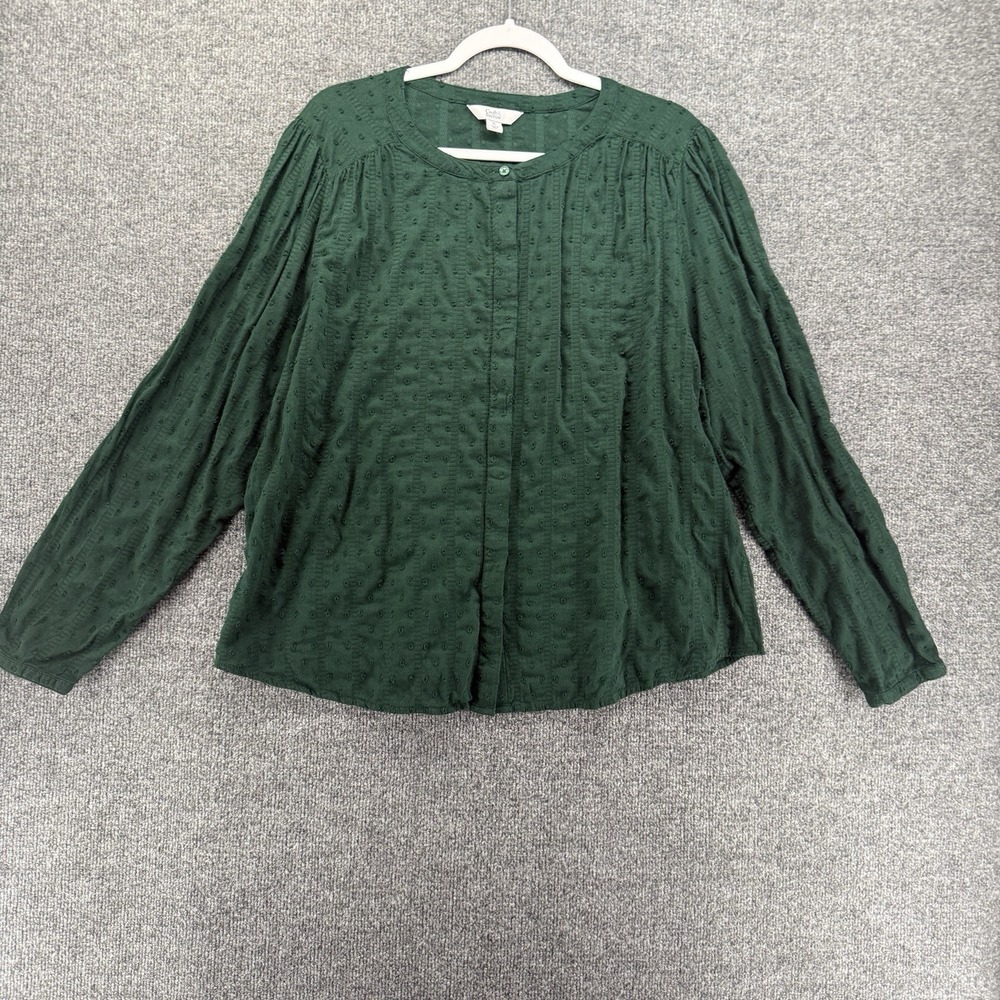 Croft & Barrow Blouse Top Womens XL Green Button Up Peasant Cottage Boho Prairie